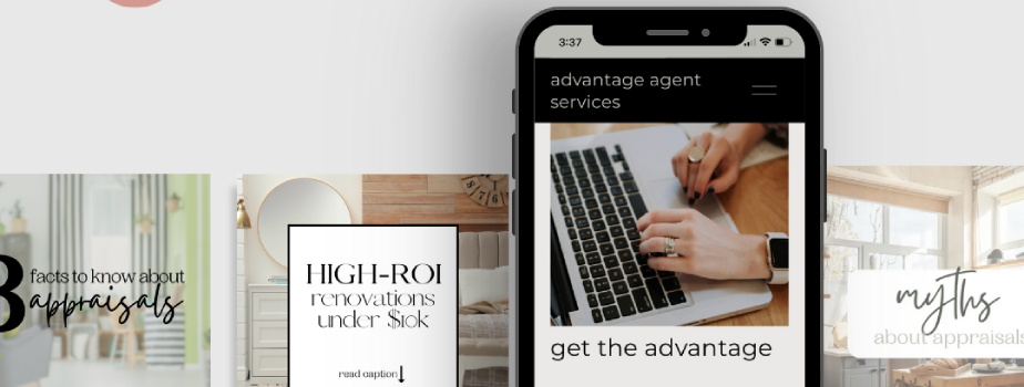 Real estate tips shown on phone and social posts by Advantage agent services