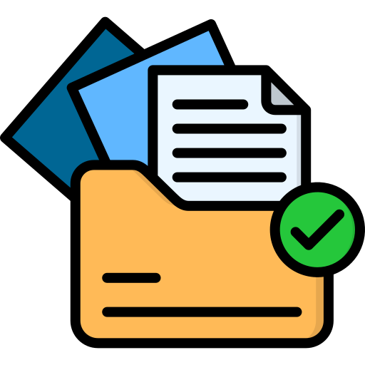 Folder with documents and green checkmark icon for real estate service